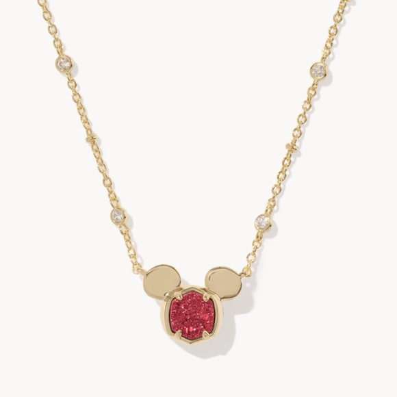 Disney | Kendra Scott Gold Mickey Mouse Pendant Necklace in Bright Red Drusy - Picture 1 of 7
